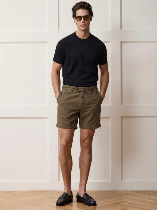 Todd Snyder Other - Todd Snyder Mens Cotton Linen 7" Officer Shorts Olive Brown Button Tab Size 28